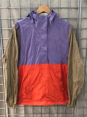 Marmot Purple Orange Tan Colorblock Hooded Windbreaker